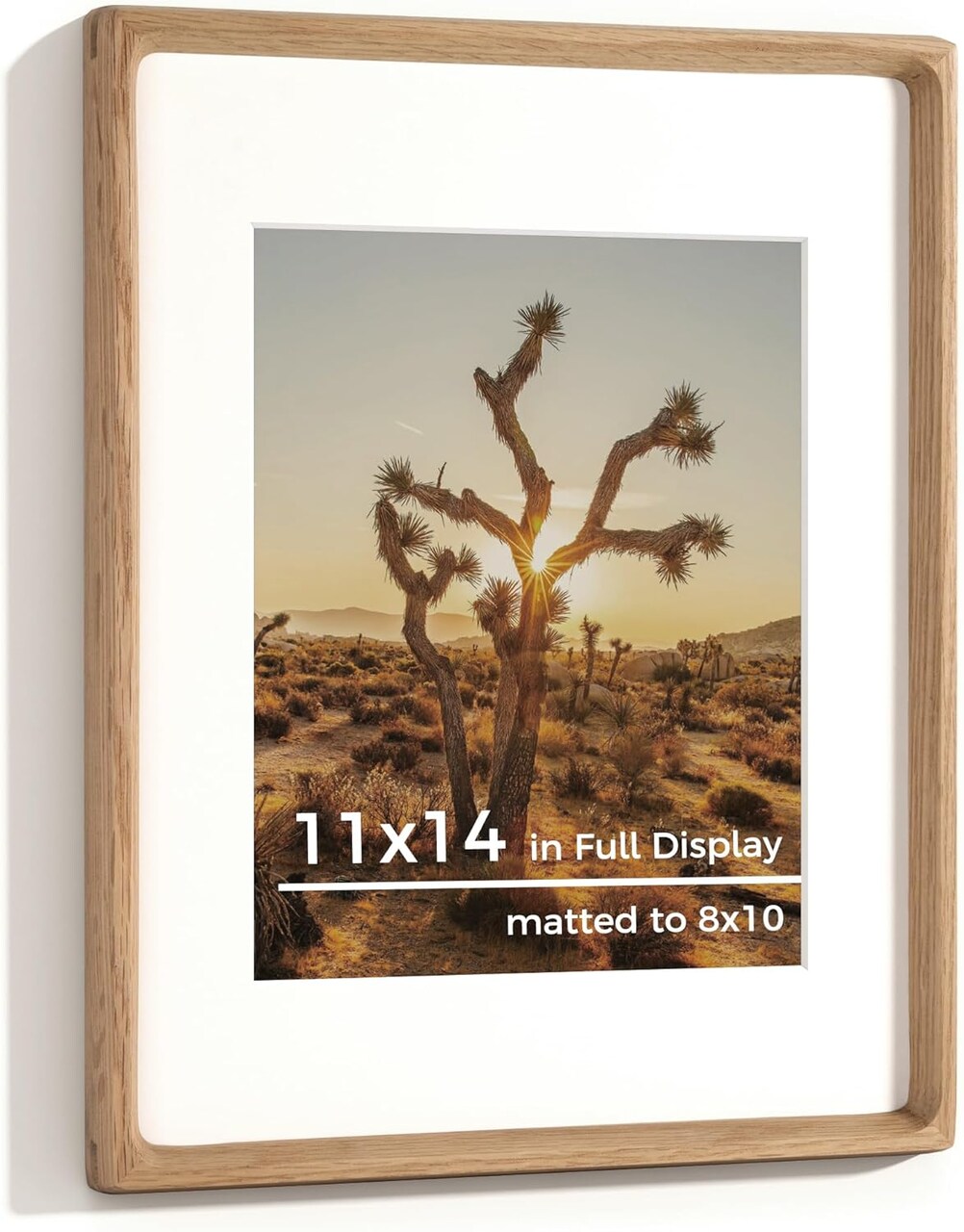 11x14 Picture Frame USA-Sourced Natural Oak Solid Wood Photo Frame Handcrafted Rounded Corner Wooden Frame with Real Glass Display Photos 8x10 with Mat or 11x14 Without Mat